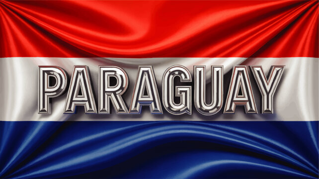 Paraguay Text on Waving National Flag Background with Red White and Blue Silk Fabric, Patriotic Country Banner Illustration