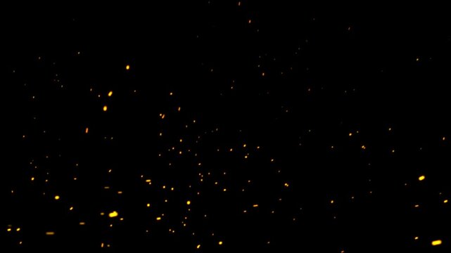 fire sparks from campfire over black background, Background of ashes and fire, Bright glowing fire particles rising fast in fiery sky with smoke, Particles flying in wind fire background Animation,
