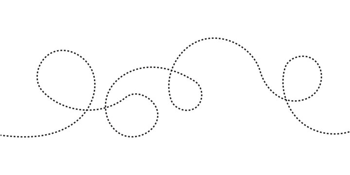 Abstract wavy squiggle dashed line collection. Dotted spiral curve line. Transport dot paths lines. Thin line abstract doted swirl path. Minimal squiggle divider, loopy line vector icon in eps 10.