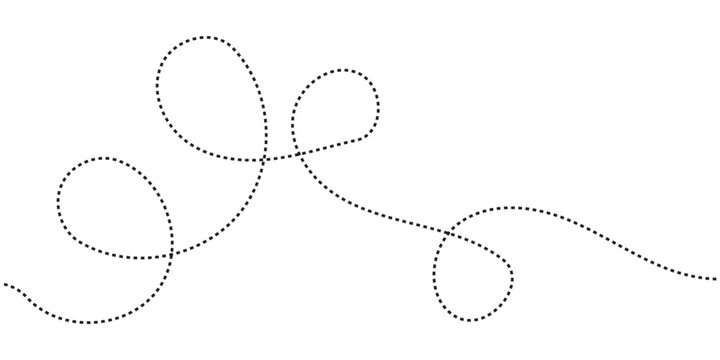 Abstract wavy squiggle dashed line collection. Dotted spiral curve line. Transport dot paths lines. Thin line abstract doted swirl path. Minimal squiggle divider, loopy line vector icon in eps 10.