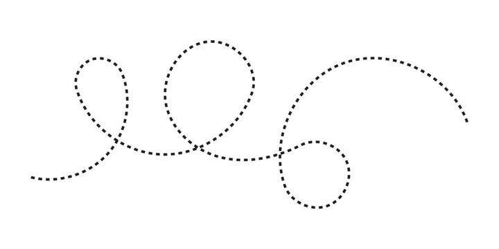 Abstract wavy squiggle dashed line collection. Dotted spiral curve line. Transport dot paths lines. Thin line abstract doted swirl path. Minimal squiggle divider, loopy line vector icon in eps 10.