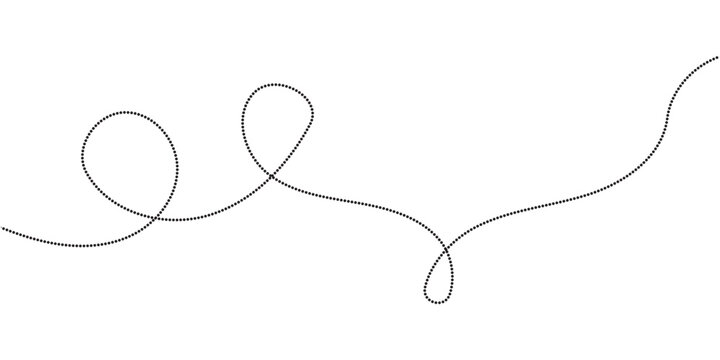 Abstract wavy squiggle dashed line collection. Dotted spiral curve line. Transport dot paths lines. Thin line abstract doted swirl path. Minimal squiggle divider, loopy line vector icon in eps 10.