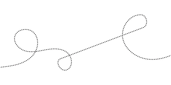 Abstract wavy squiggle dashed line collection. Dotted spiral curve line. Transport dot paths lines. Thin line abstract doted swirl path. Minimal squiggle divider, loopy line vector icon in eps 10.