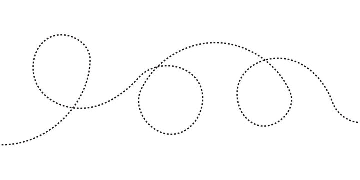 Abstract wavy squiggle dashed line collection. Dotted spiral curve line. Transport dot paths lines. Thin line abstract doted swirl path. Minimal squiggle divider, loopy line vector icon in eps 10.