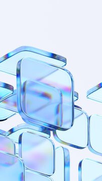 Abstract glass blocks on a white background, vertical 3d render