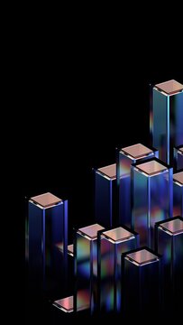 Abstract glass geometric structure, vertical 3d render