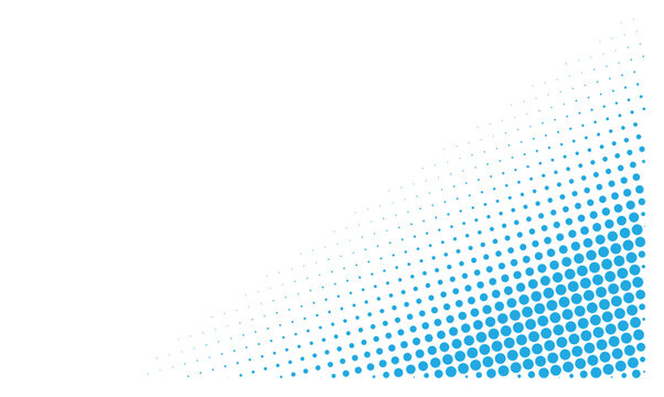 Blue halftone dots pattern background in corner layout for abstract vector design.