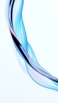 Abstract wavy glass shape on a light background, vertical 3d render