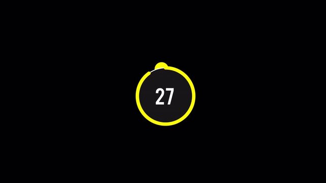 A 30-second countdown timer animation on a black background, featuring a yellow circle filling up as the numbers decrease.