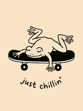 Frog Riding a Black Skateboard.