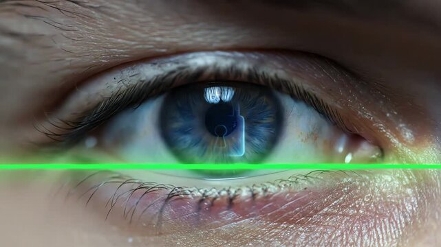 Human eye undergoing biometric iris scan for digital access security