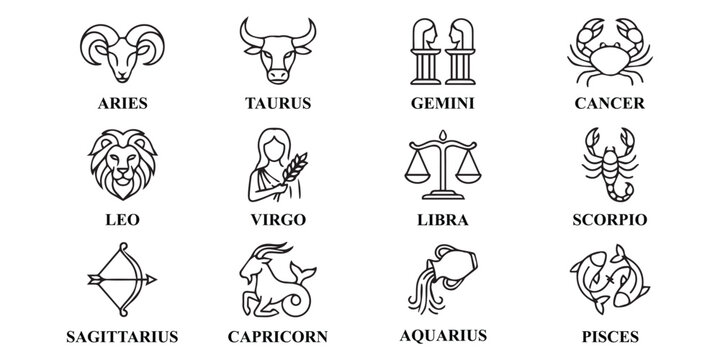 Minimal Zodiac Astrology Icon Set.
