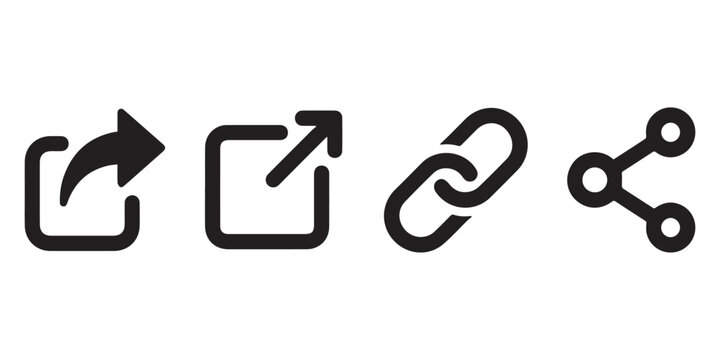 Share and Link Icons Set in Minimal Black Design.