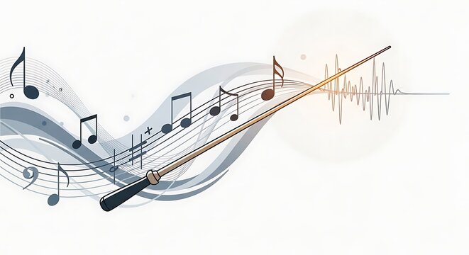 &ldquo;Minimalist Conductor Baton with Musical Notes &ndash; Music Leadership Concept&rdquo;