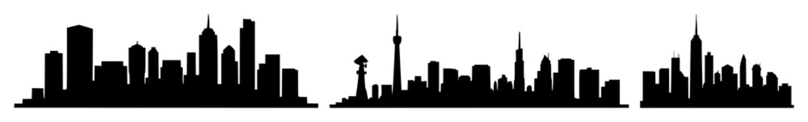Fototapeta premium Sustainable eco-city skyline set with solid black icon silhouette on white background featuring cityscape, eco-friendly, skyscrapers with minimal line art and vector design