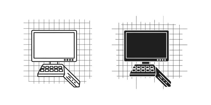 Comparison of an active and a powered-off computer monitor with attached keyboard units