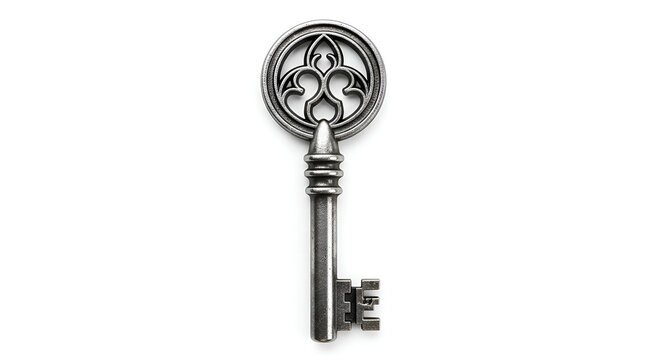 Old antique skeleton key isolated.