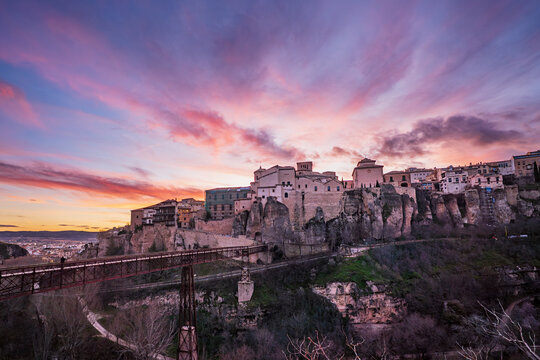 San Pablo Bridge and Hanging Houses at Sunset, Cuenca, Spain