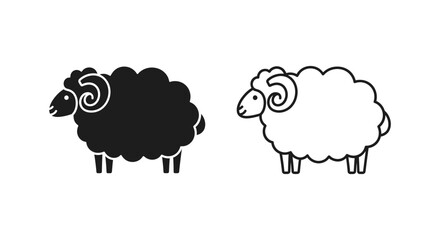 Obraz premium Sheep icons, black and white sheep silhouettes, farm animal graphics, vector illustrations