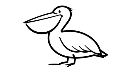Fototapeta premium Pelican Minimalist Black Line Vector Icon on White Background, Hand-Drawn Illustration of a Water Bird with Large Beak, Editable Stroke for Customizable Line Weight, Scalable SVG Graphic Design.