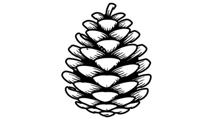 Obraz premium Minimalist black line vector icon of a detailed pine cone on a white background. Hand-drawn illustration of a conifer seed for forest, nature, and winter holiday design projects. Scalable SVG.