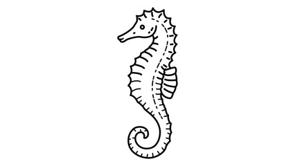 Minimalist black line vector icon illustration of a seahorse on a white background. Hand-drawn outline of a curled sea horse, ideal for marine life branding, ocean logos, and aquatic graphics. © NarayanChandra