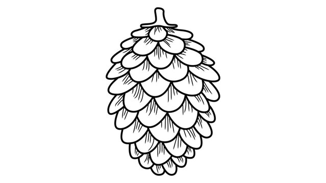 Detailed Pine Cone Minimalist Black Line Vector Icon on White Background. Hand-Drawn Nature Illustration with Editable Stroke for Graphic Design, Forest Element, Scalable SVG Outline Art Element.