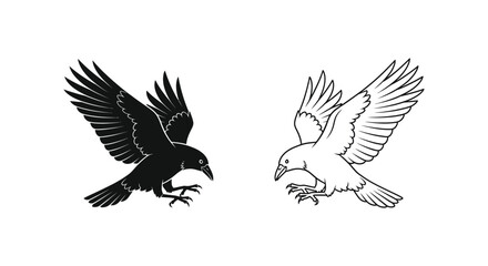 Obraz premium Bird, flying birds, black and white illustrations, raven, eagle icons, vector graphics