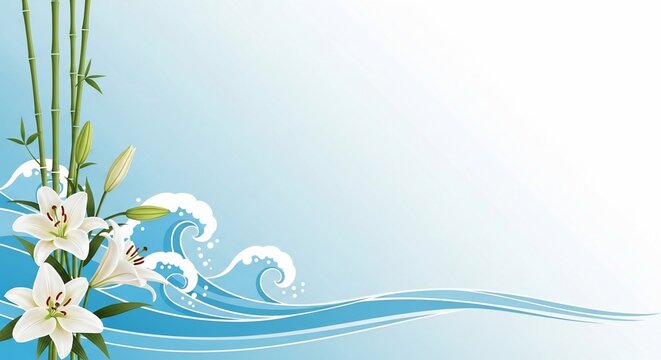Floral design with bamboo and waves
