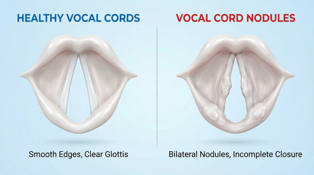Healthy vs Vocal Cord Nodules Medical Anatomy Comparison