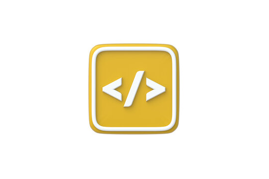 Coding symbol isolated on white background. Web programming icon. Top view. 3d render
