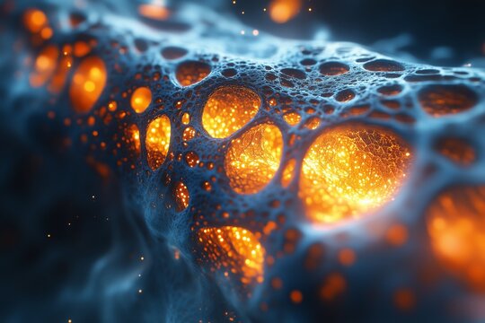 Abstract scientific visualization of fibrotic scar tissue being remodeled by antifibrotic agents.