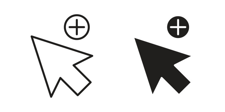 Cursor plus icon set. line art vector icon for apps and websites