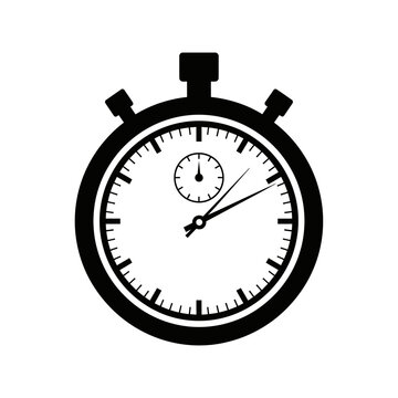 A black and white illustration of a stopwatch with detailed dial and buttons