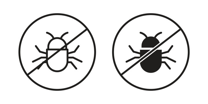 No Bug icon set. line art vector icon for apps and websites