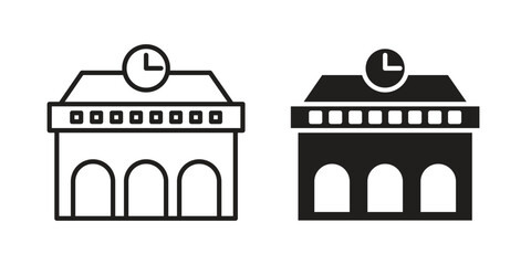 Obraz premium Train station building icon set. line art vector icon for apps and websites