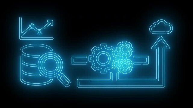Neon-lit cybersecurity flowchart with threat detected center on black background