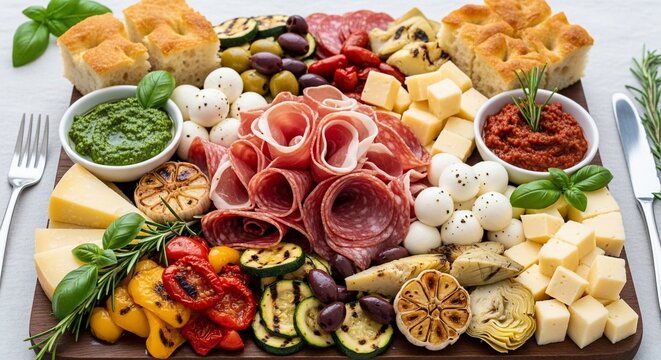 Gourmet charcuterie board arrangement