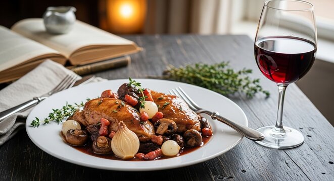 Gourmet chicken dish wine