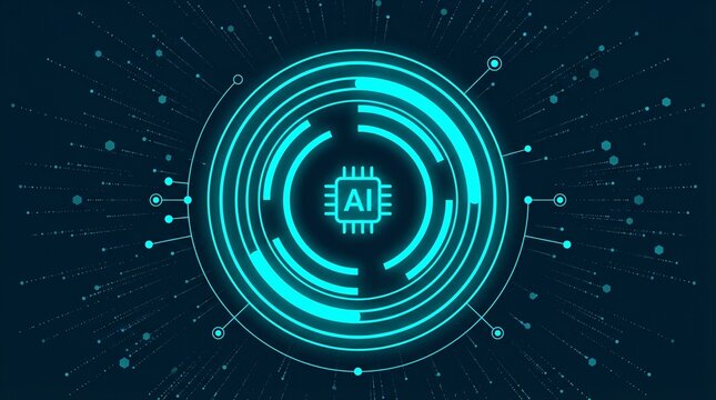 Abstract Artificial Intelligence Processor Concept with Digital Network and Circuitry Background, ai integration logo and ai enabled processor 