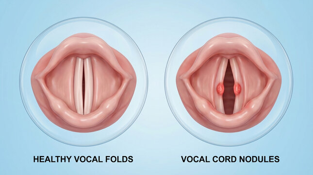 Vocal Cord Nodules vs Healthy Larynx 3D Medical Anatomy Illustration