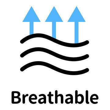 通気性の機能性アイコン。衣類やマスクの蒸れにくさを伝えるピクトグラム。 Breathable functional icon. Pictogram conveying breathability and air permeability for clothing and masks.