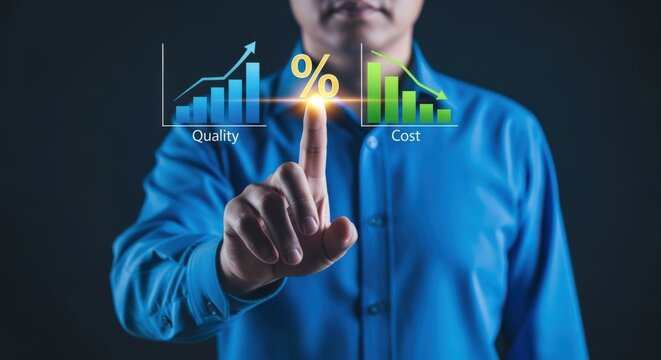 Business concept of improving quality while reducing costs and increasing profit margins with financial charts
