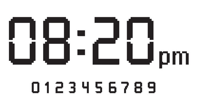 Digital pixel clock displaying 8:20 pm with retro LED numbers and keypad background