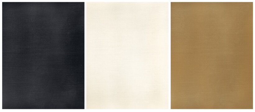 Set of three canvas textures in white linen cotton, black and sepia, canvas as a background texture, set of three blank canvases combo, base for painting 