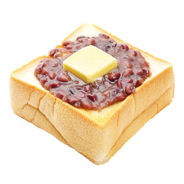 白背景のあんバター　バターと粒あんをのせた食パン（透過画像）