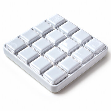 Minimalist 16-key programmable mechanical macropad with white keycaps and translucent tops. A sleek auxiliary keypad isolated on white, perfect for gaming, OSU, and design shortcuts
