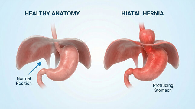 Hiatal Hernia vs Healthy Stomach Anatomy Diaphragm 3D