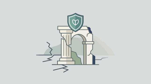 This flat design illustration visually represents the critical concept of safeguarding ancient cultural heritage sites from degradation and loss, emphasizing preservation efforts.