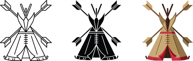Native American teepee with crossed arrows tribal symbol illustration for cultural design isolated on white background © Ahmad